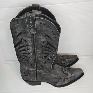 Laredo Women’s Stevie Western Cowboy Boots Black Leather Sequin Inlay Snip Toe